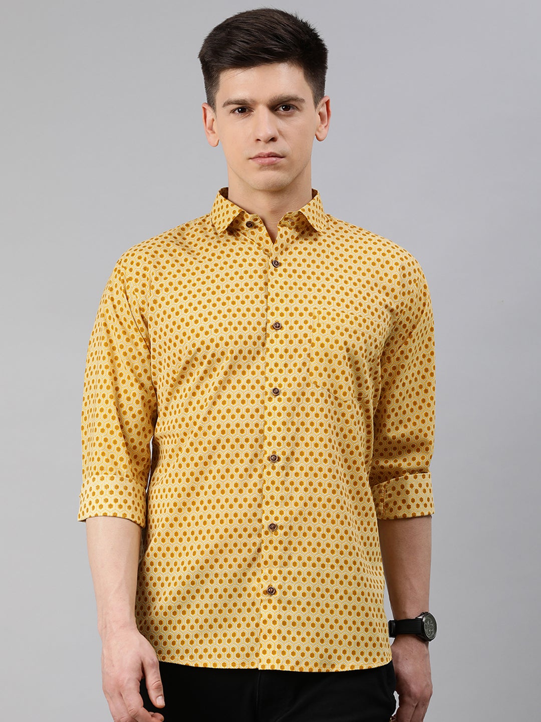 Men's Yellow Cotton Full Sleeves Shirts For Men - Taantav