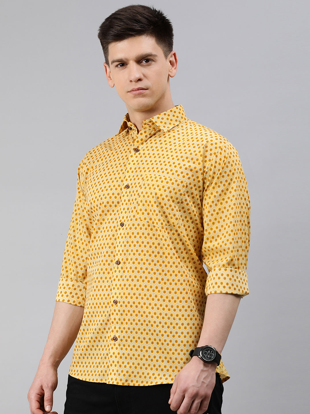 Men's Yellow Cotton Full Sleeves Shirts For Men - Taantav