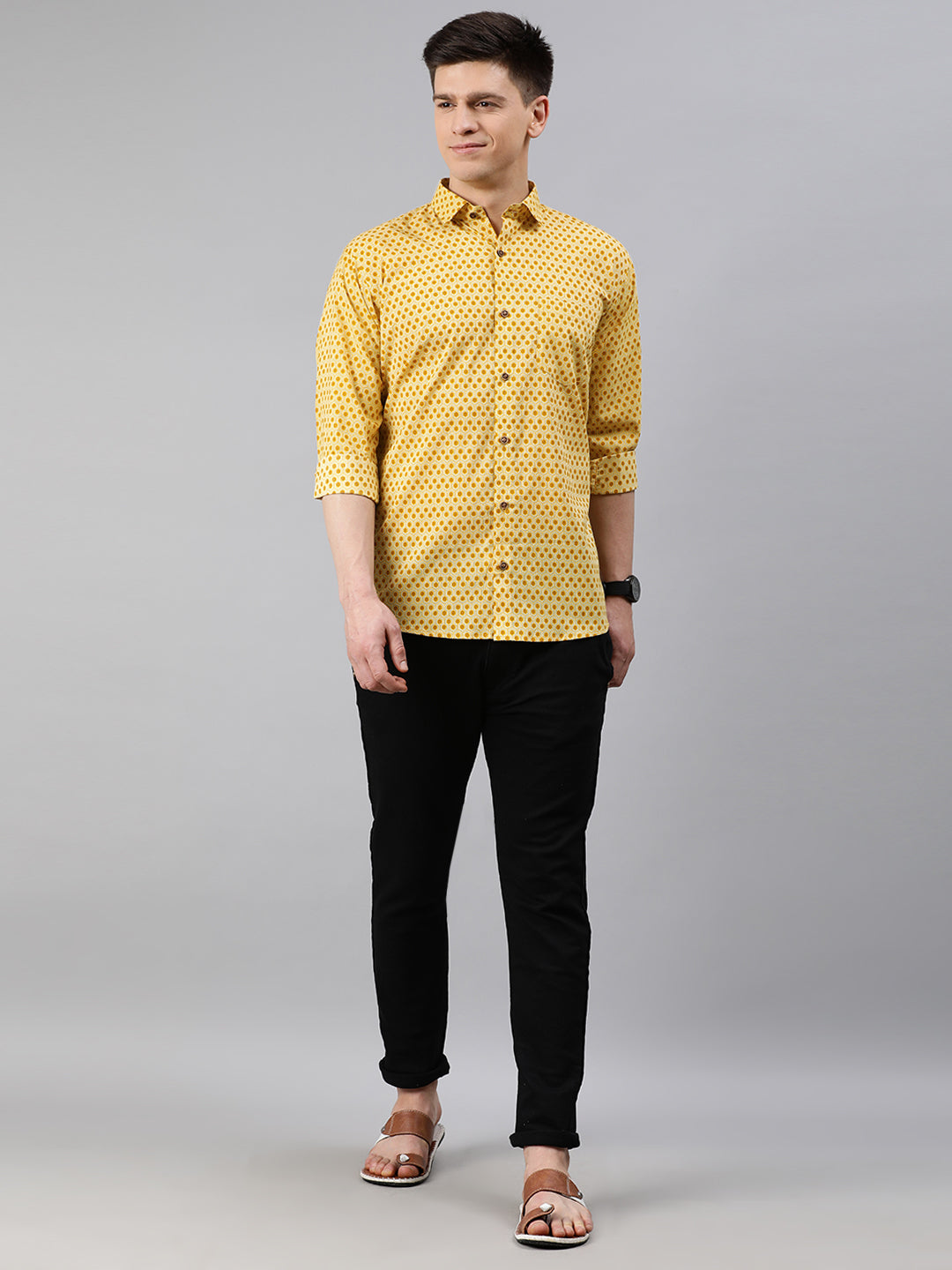 Men's Yellow Cotton Full Sleeves Shirts For Men - Taantav