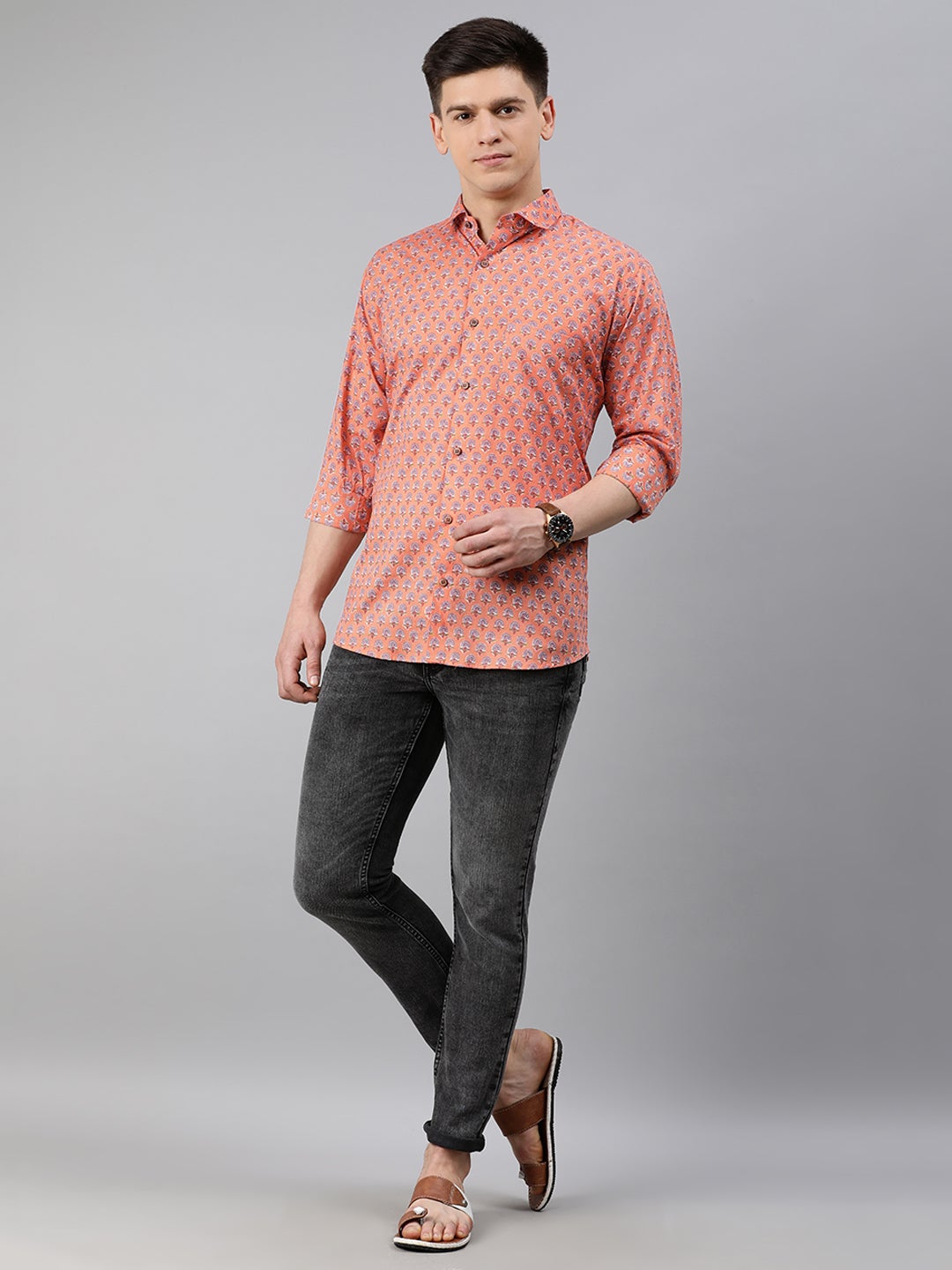 Men's Peach Cotton Full Sleeves Shirts For Men - Taantav