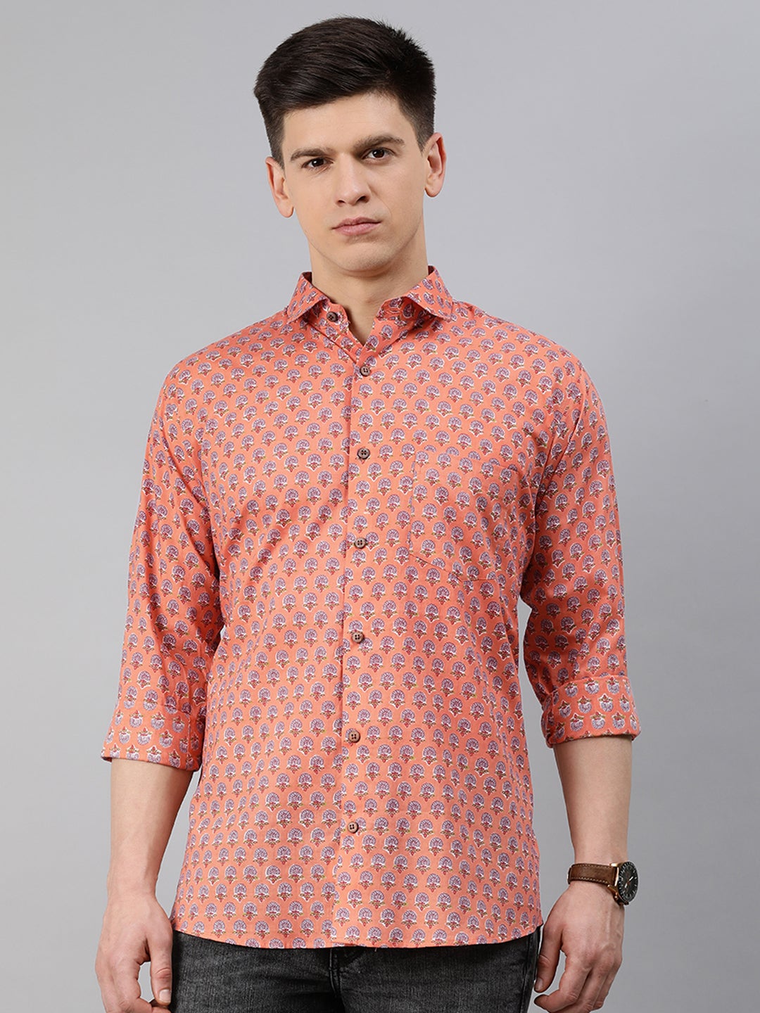 Men's Peach Cotton Full Sleeves Shirts For Men - Taantav