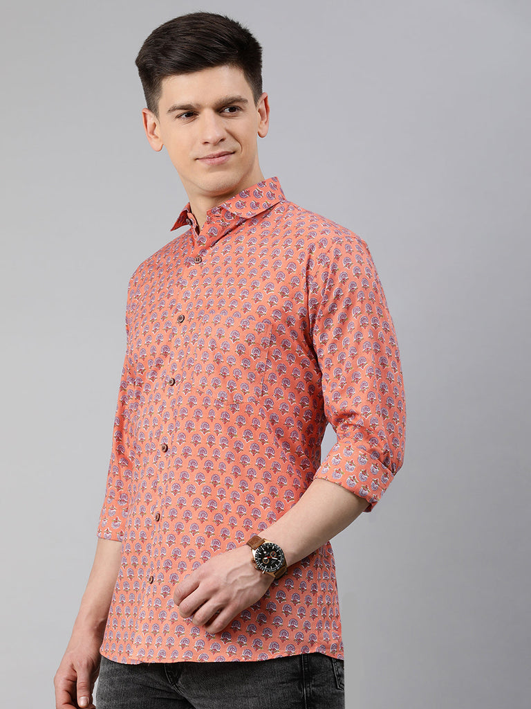 Men's Peach Cotton Full Sleeves Shirts For Men