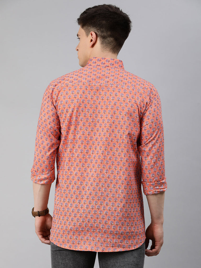 Men's Peach Cotton Full Sleeves Shirts For Men
