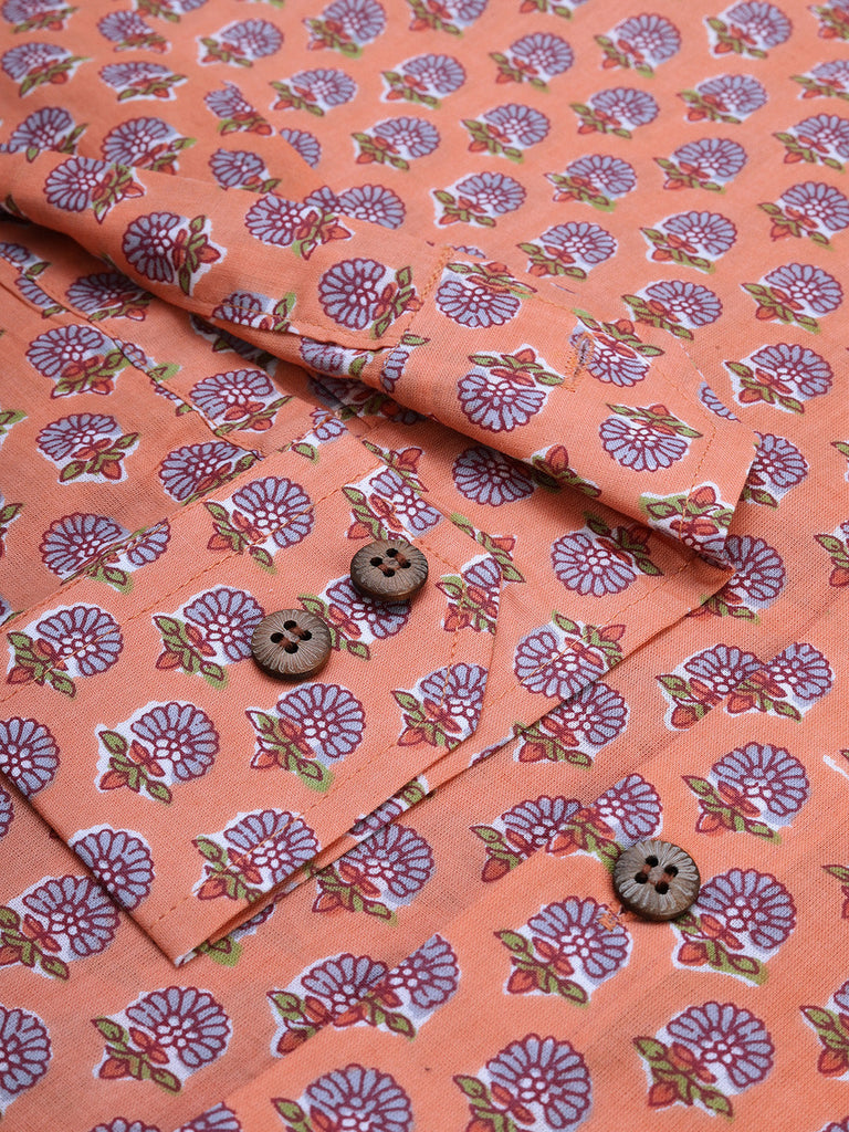 Men's Peach Cotton Full Sleeves Shirts For Men