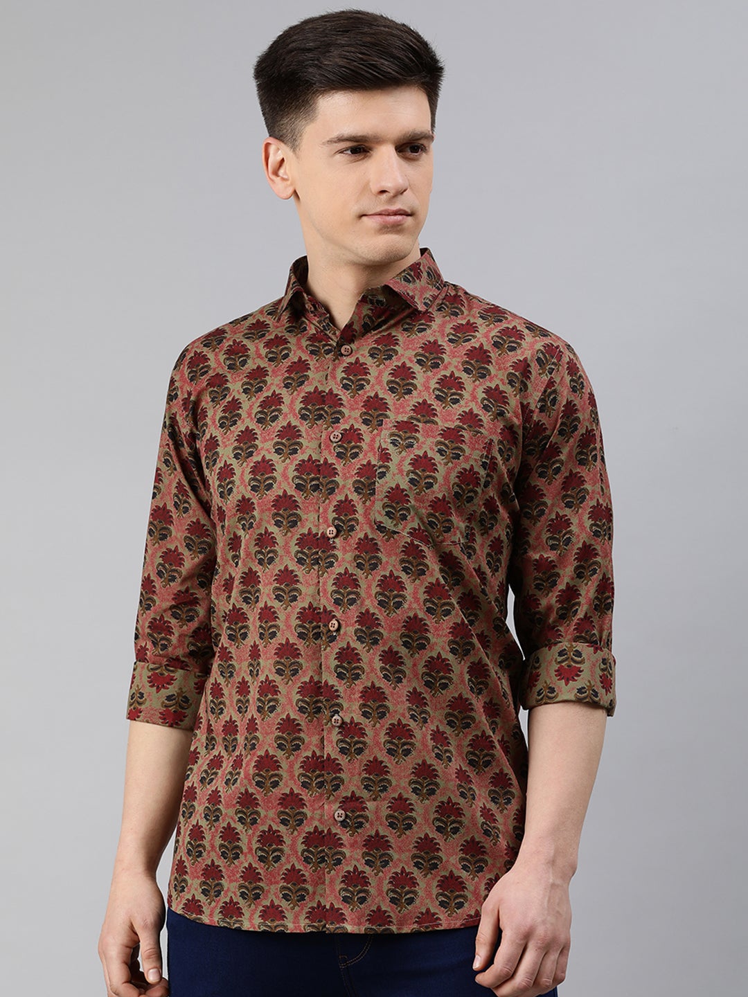 Men's Brown Cotton Full Sleeves Shirts For Men - Taantav