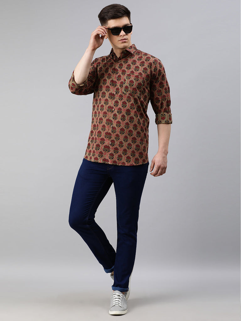 Men's Brown Cotton Full Sleeves Shirts For Men