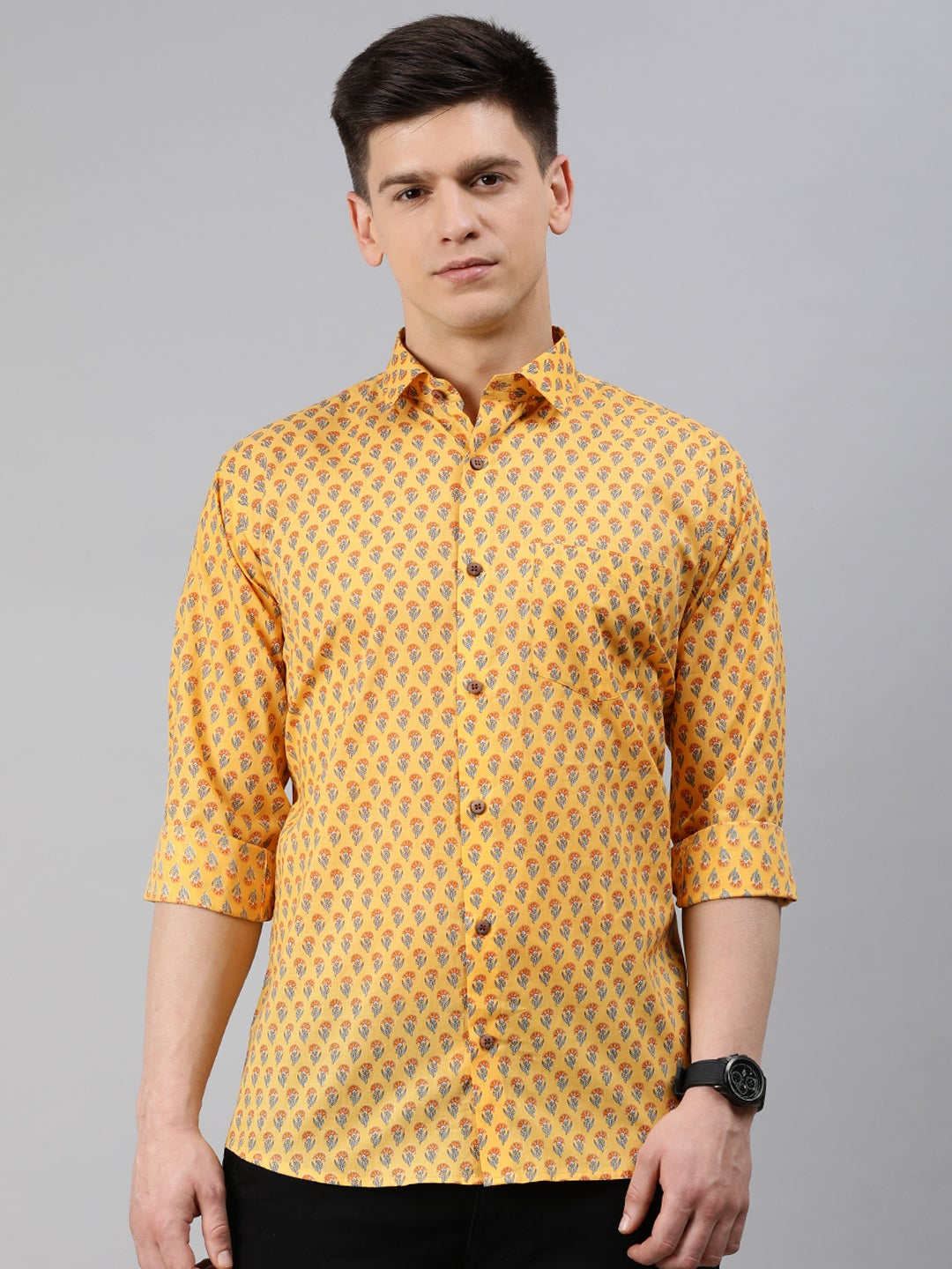 Men's Yellow Cotton Full Sleeves Shirts For Men - Taantav