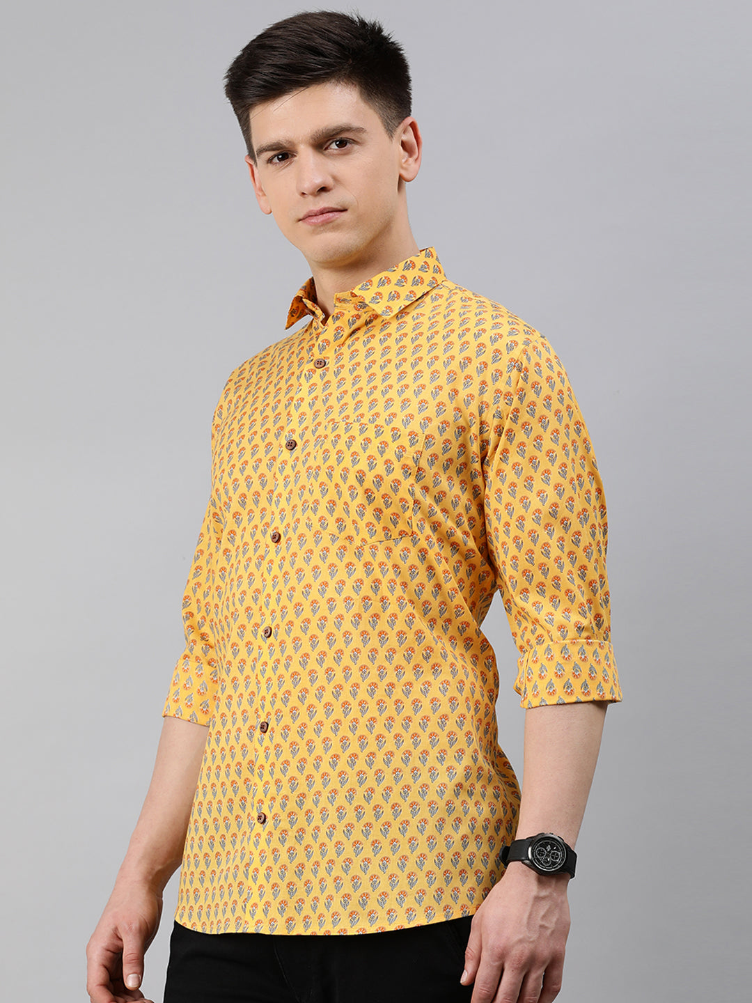 Men's Yellow Cotton Full Sleeves Shirts For Men - Taantav