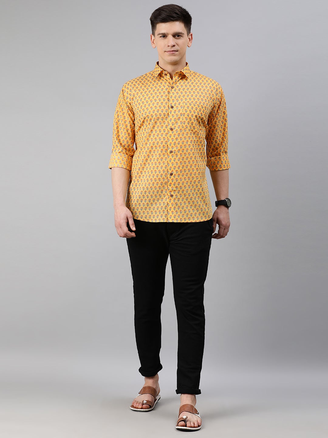 Men's Yellow Cotton Full Sleeves Shirts For Men - Taantav