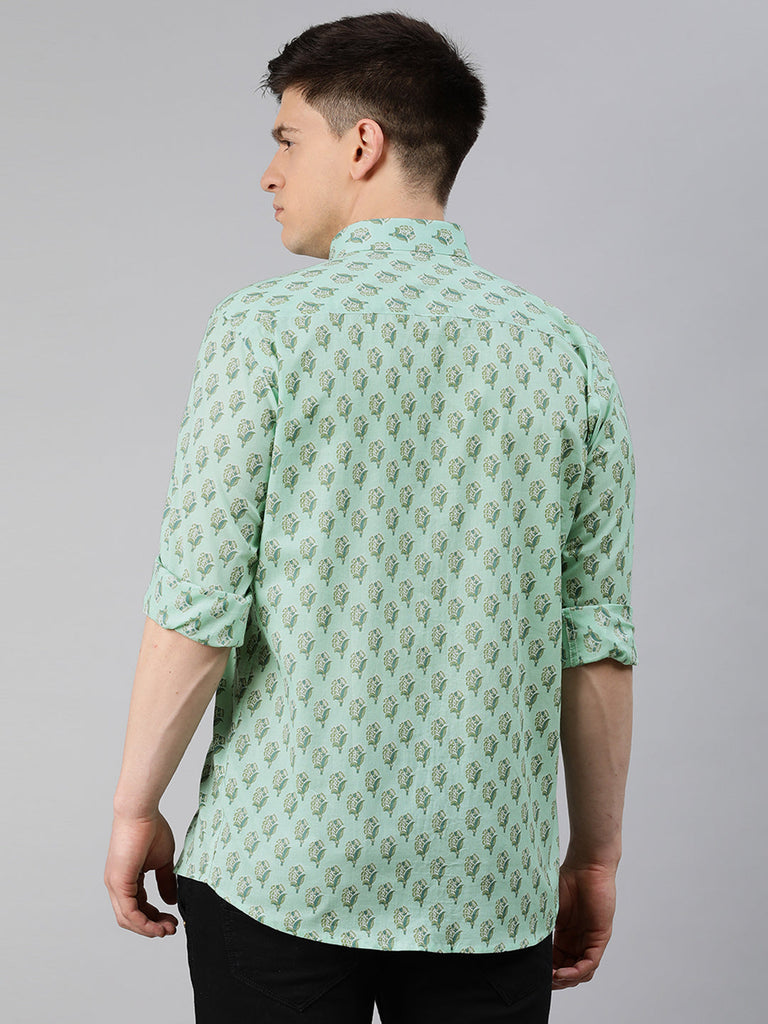 Men's Sea Green Cotton Full Sleeves Shirts For Men