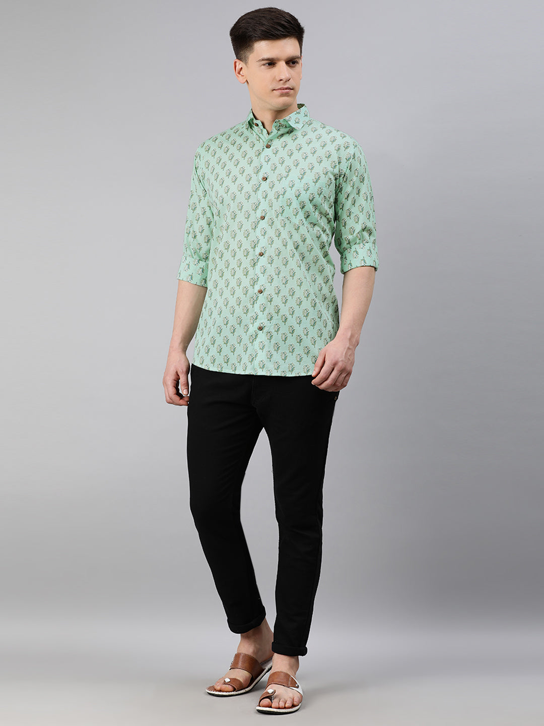 Men's Sea Green Cotton Full Sleeves Shirts For Men - Taantav