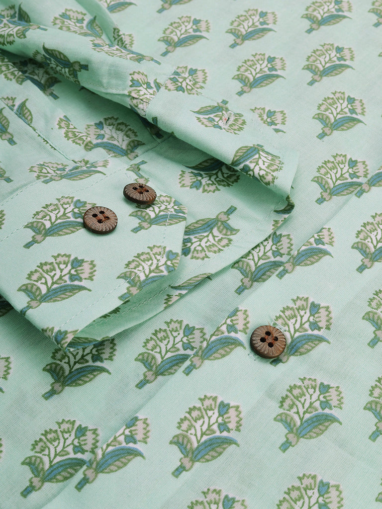 Men's Sea Green Cotton Full Sleeves Shirts For Men