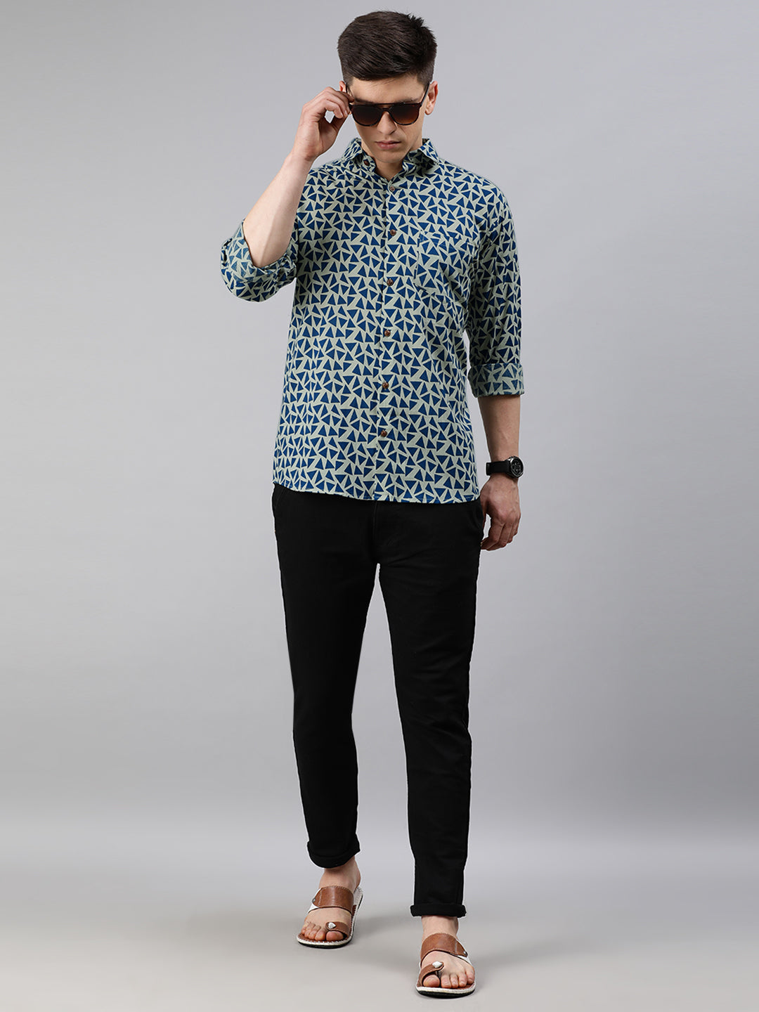 Men's Blue Cotton Full Sleeves Shirts For Men - Taantav