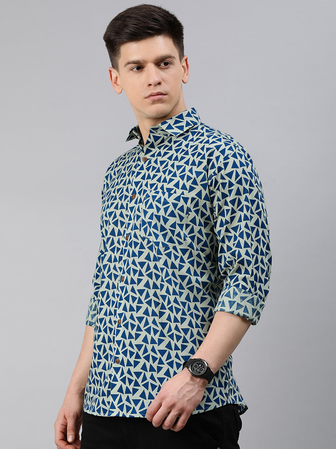 Men's Blue Cotton Full Sleeves Shirts For Men - Taantav