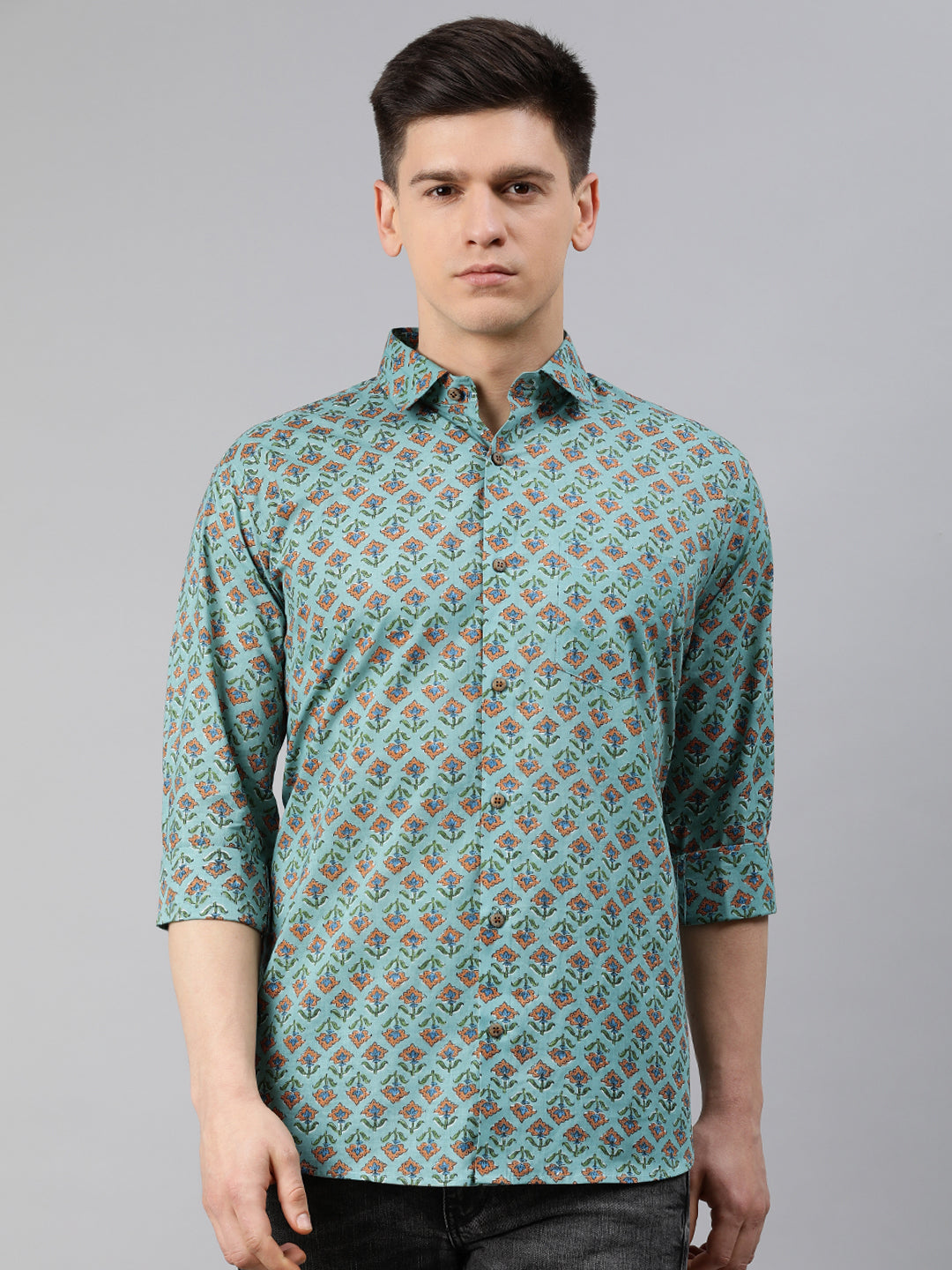 Men's Sea Green Cotton Full Sleeves Shirts For Men - Taantav