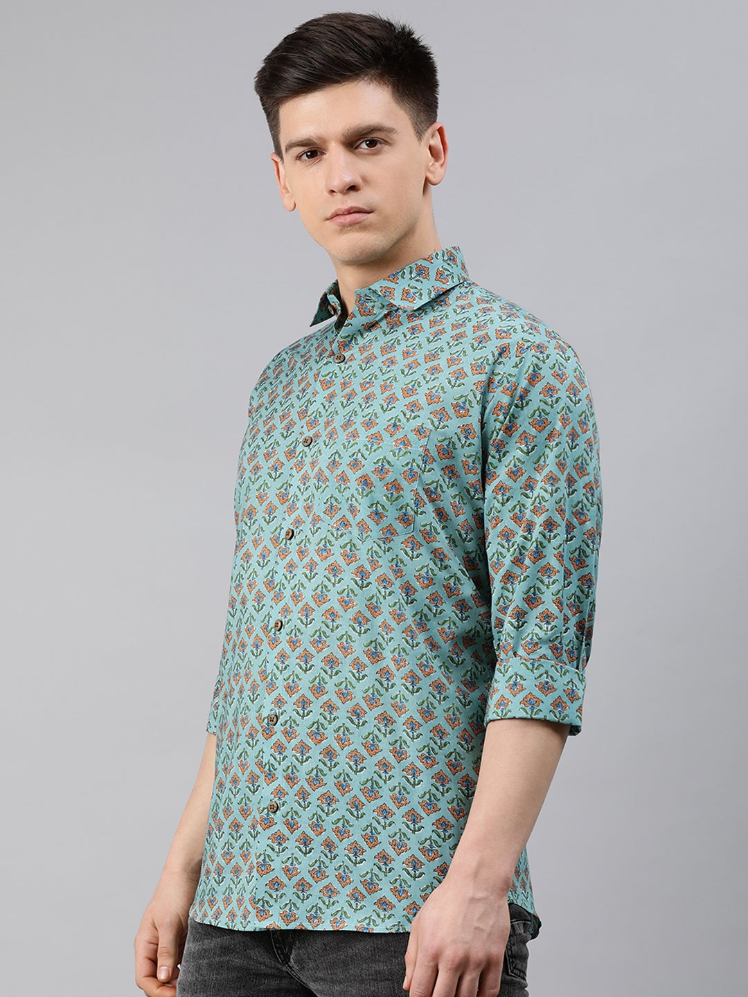 Men's Sea Green Cotton Full Sleeves Shirts For Men - Taantav