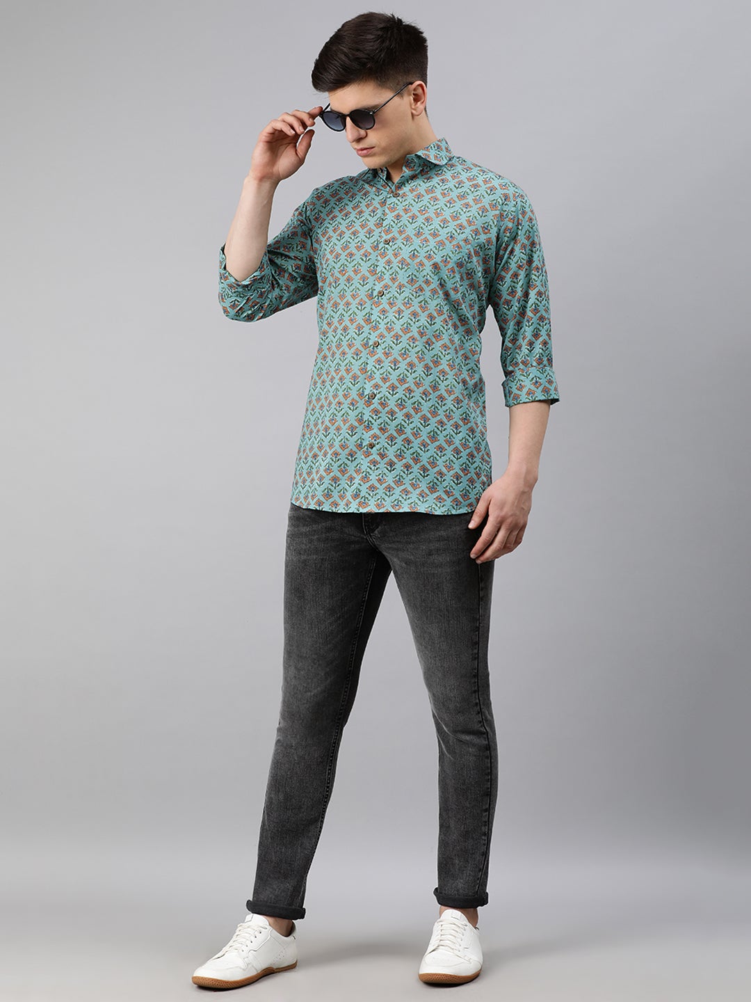 Men's Sea Green Cotton Full Sleeves Shirts For Men - Taantav