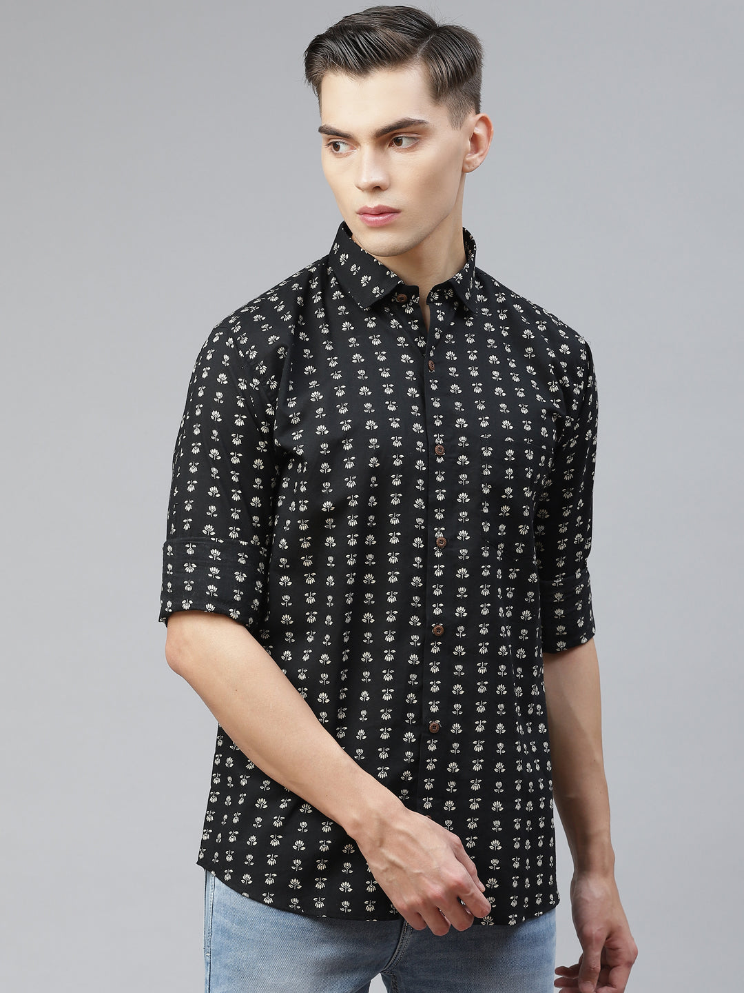 Men's Black Cotton Full Sleeves Shirt - Taantav