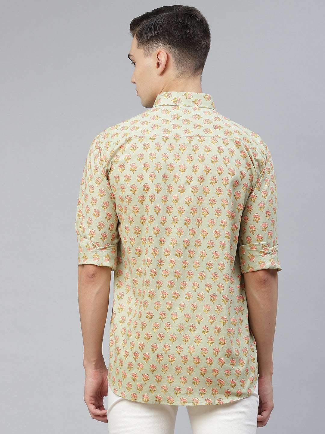 Men's Light Green Cotton Full Sleeves Shirt - Taantav