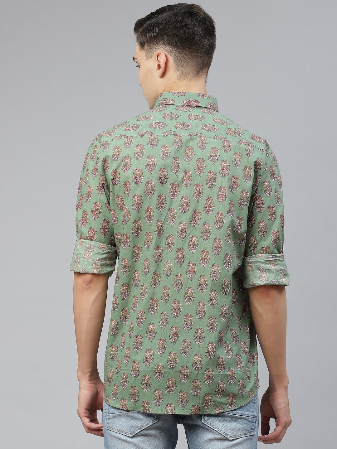 Men's Green Cotton Full Sleeves Shirt - Taantav