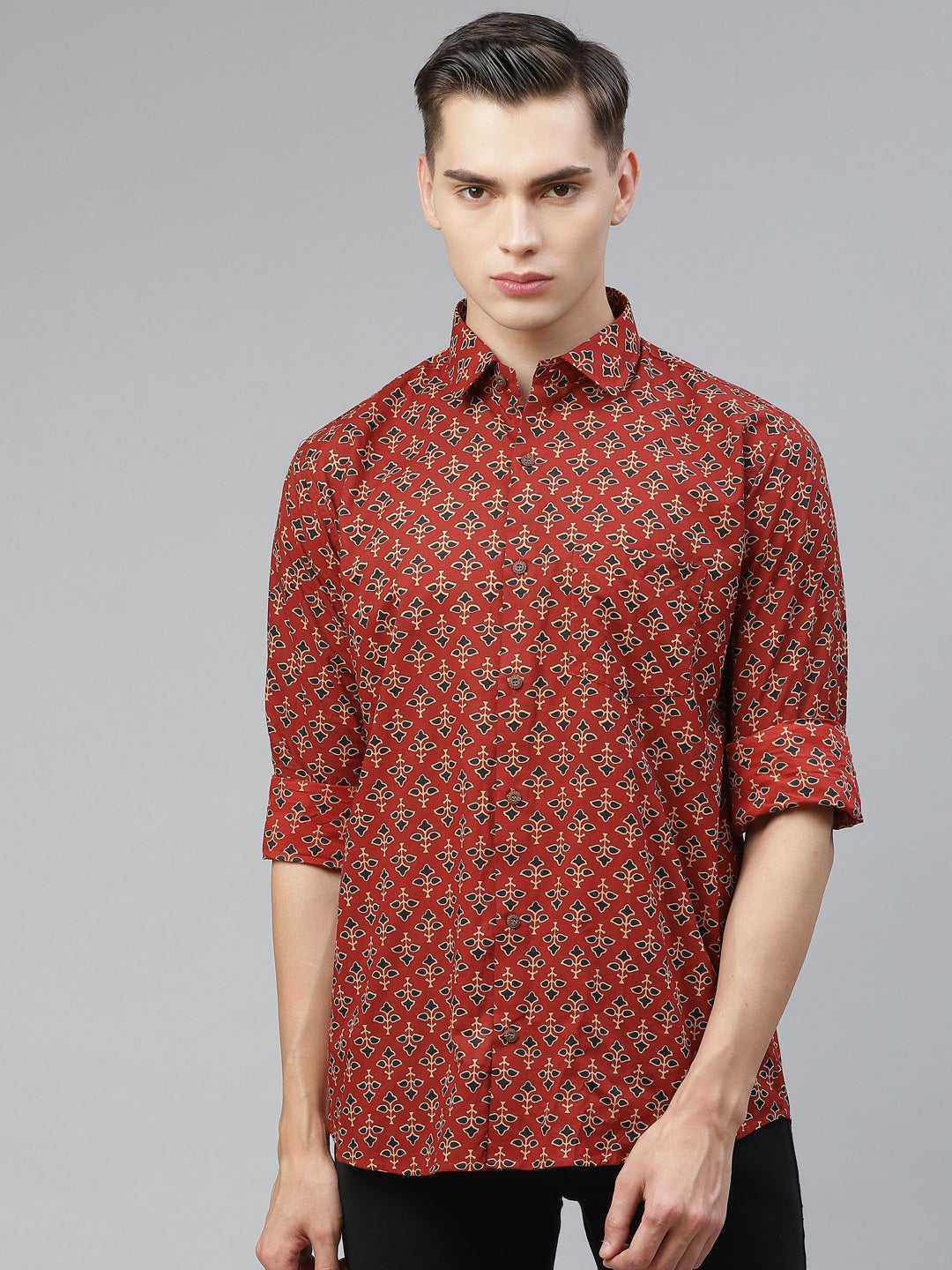 Men's Maroon Cotton Full Sleeves Shirt - Taantav