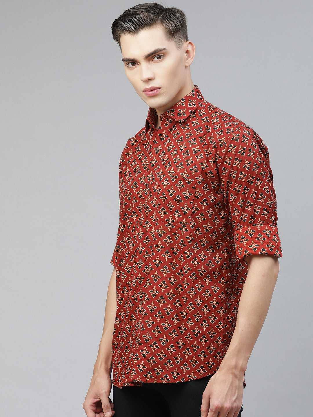 Men's Maroon Cotton Full Sleeves Shirt - Taantav