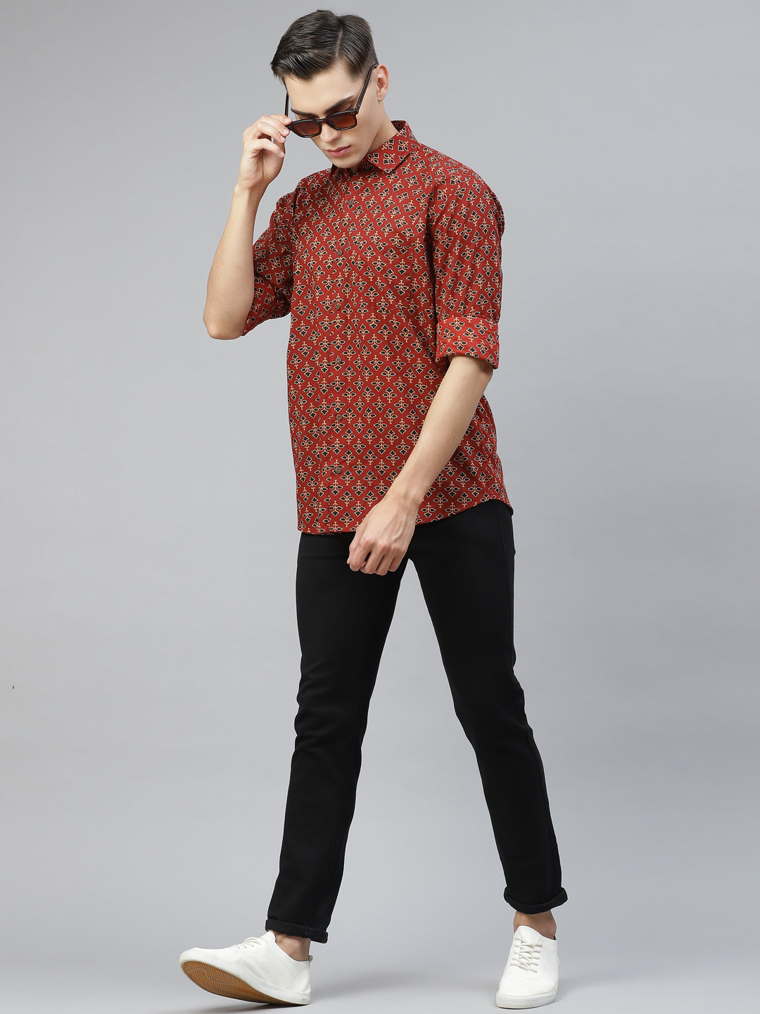 Men's Maroon Cotton Full Sleeves Shirt - Taantav