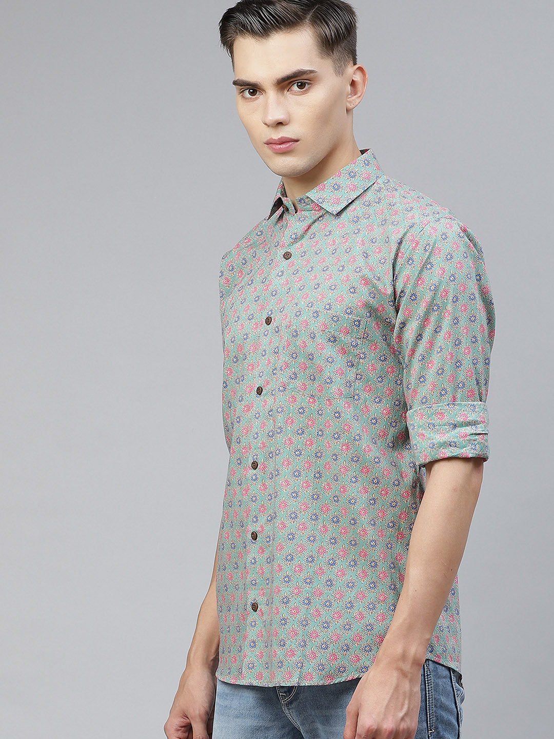 Men's Aqua Green Cotton Full Sleeves Shirt - Taantav