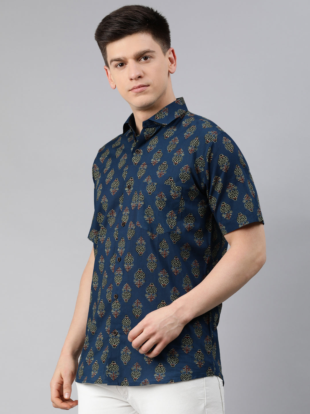 Men's Blue Cotton Short Sleeves Shirts For Men - Taantav