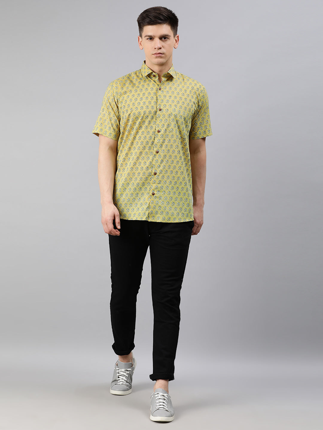 Men's Mustard Cotton Short Sleeves Shirts For Men - Taantav