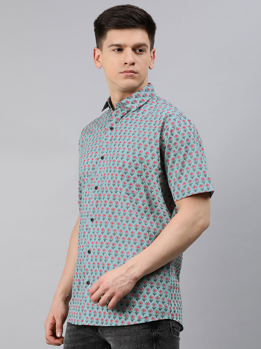 Men's Sea Green Cotton Short Sleeves Shirts For Men - Taantav