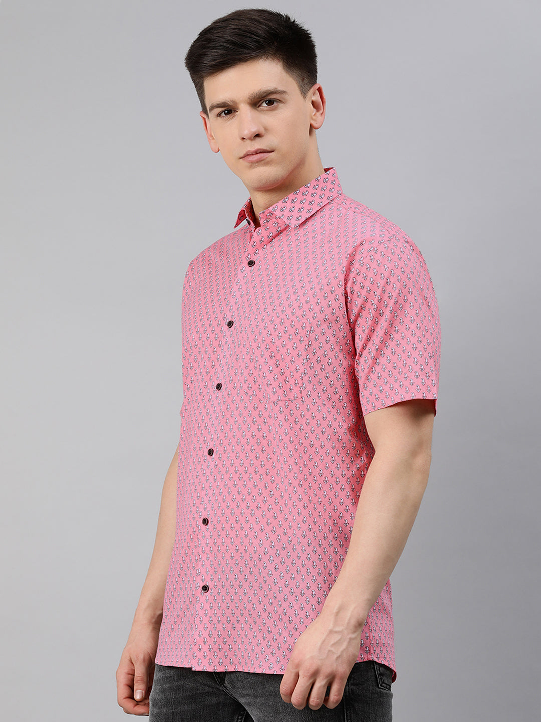 Men's Pink Cotton Short Sleeves Shirts For Men - Taantav