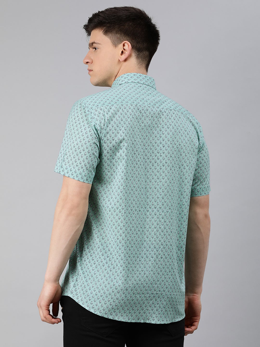 Men's Sea Green Cotton Short Sleeves Shirts For Men - Taantav