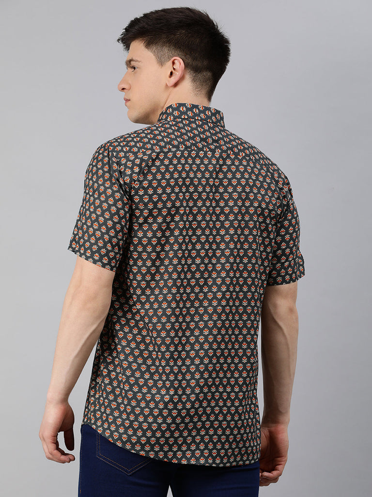 Men's Gray Cotton Short Sleeves Shirts For Men