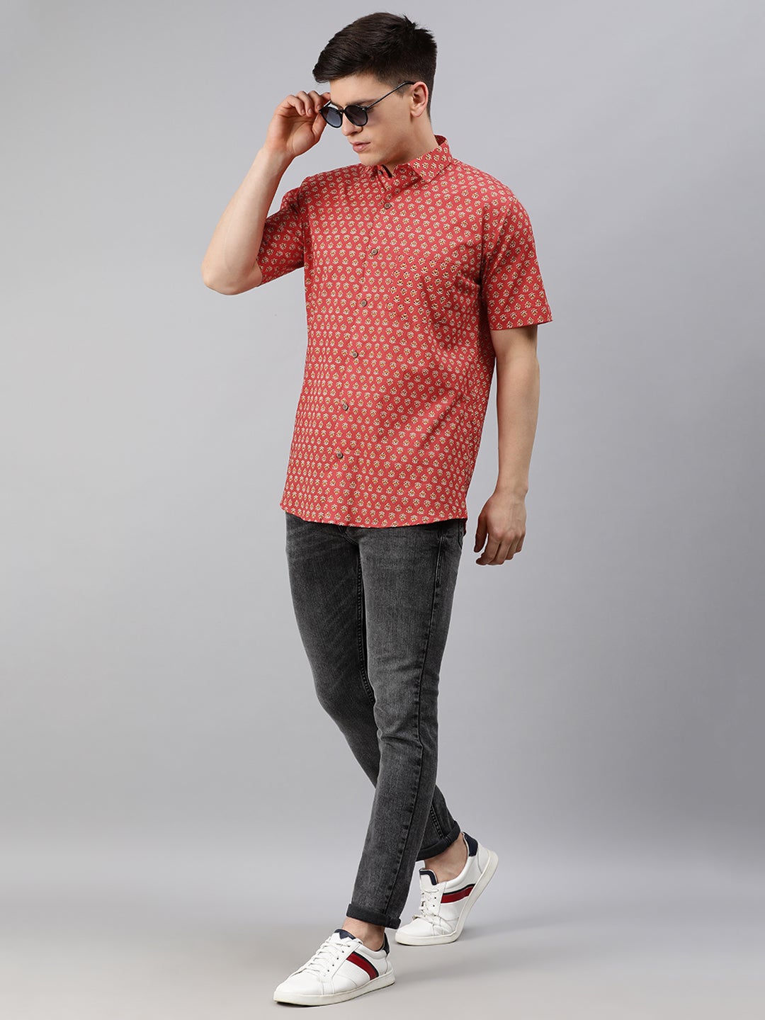 Men's Red Cotton Short Sleeves Shirts For Men - Taantav