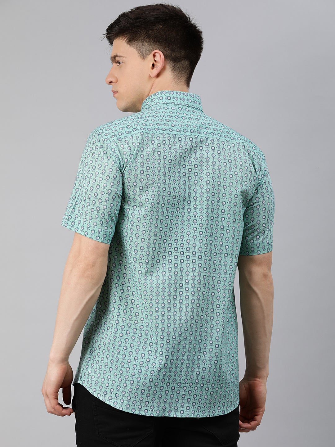 Men's Sea Green Cotton Short Sleeves Shirts For Men - Taantav