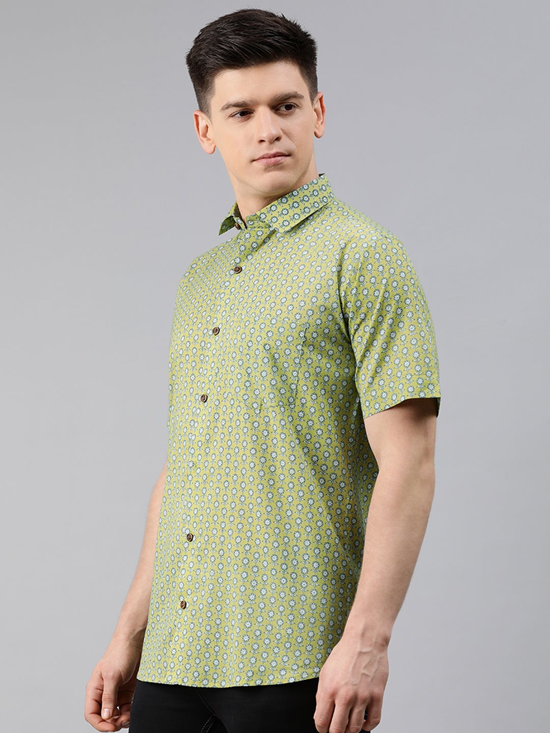 Men's Yellow Cotton Short Sleeves Shirts For Men - Taantav