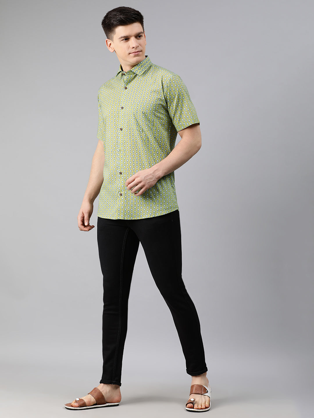 Men's Yellow Cotton Short Sleeves Shirts For Men - Taantav