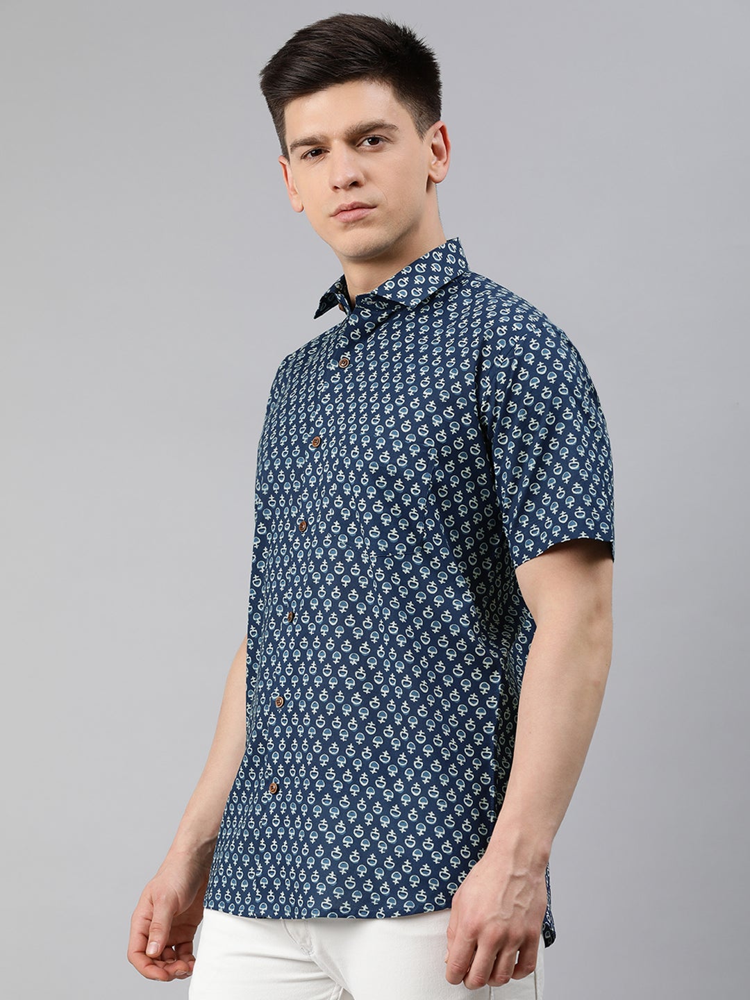 Men's Blue Cotton Short Sleeves Shirts For Men - Taantav