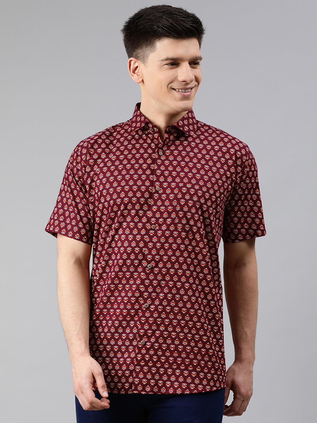 Men's Maroon Cotton Short Sleeves Shirts For Men - Taantav