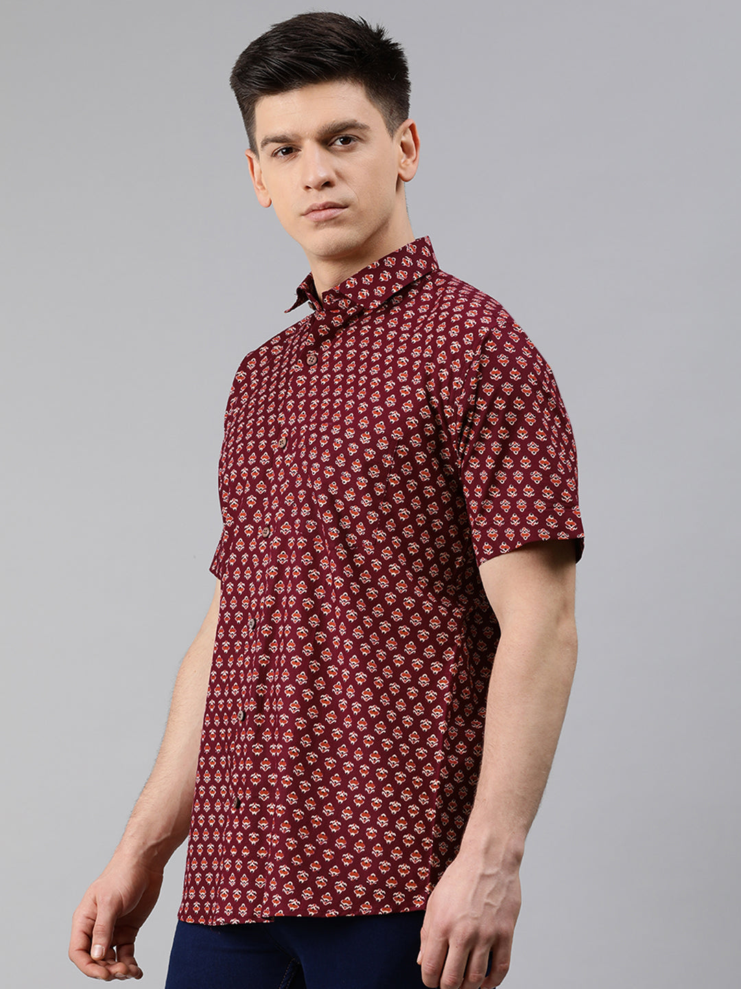 Men's Maroon Cotton Short Sleeves Shirts For Men - Taantav