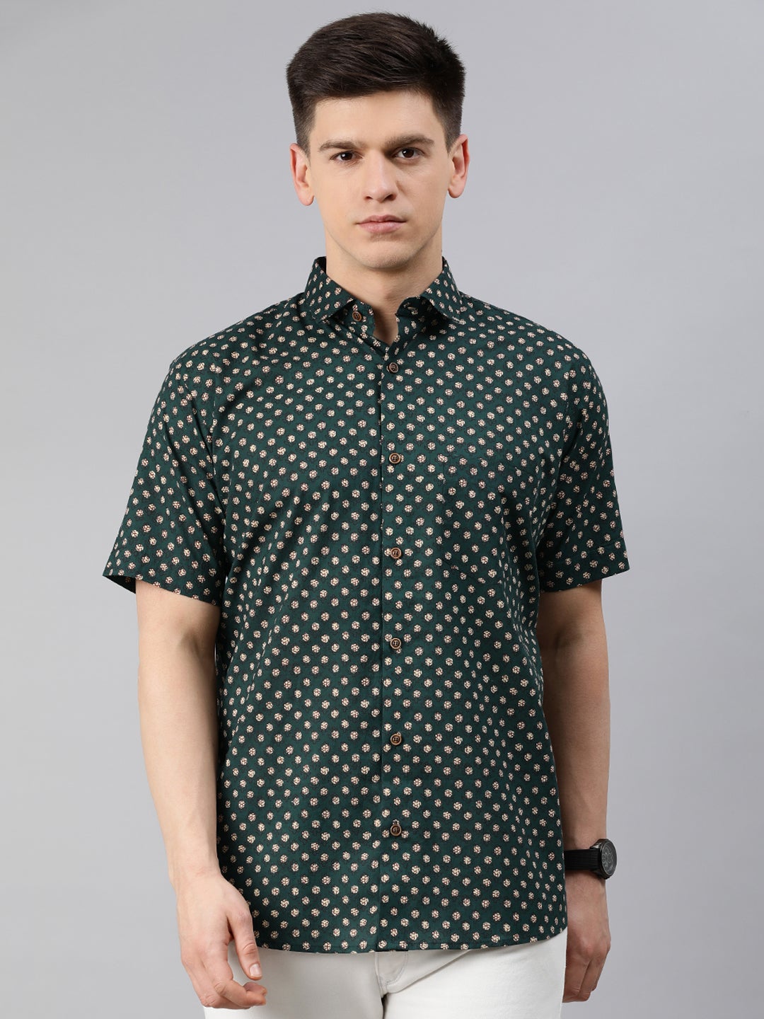 Men's Blue Cotton Short Sleeves Shirts For Men - Taantav