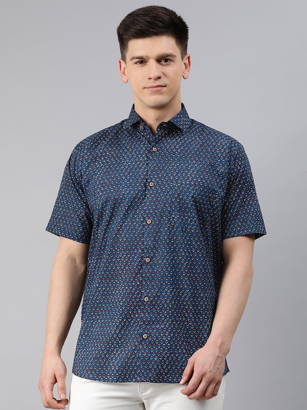 Men's Blue Cotton Short Sleeves Shirts For Men - Taantav