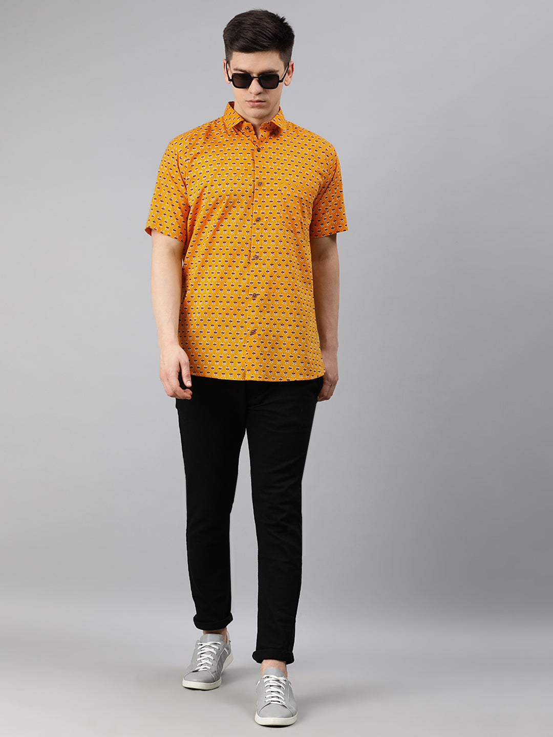 Men's Mustard Cotton Short Sleeves Shirts For Men - Taantav