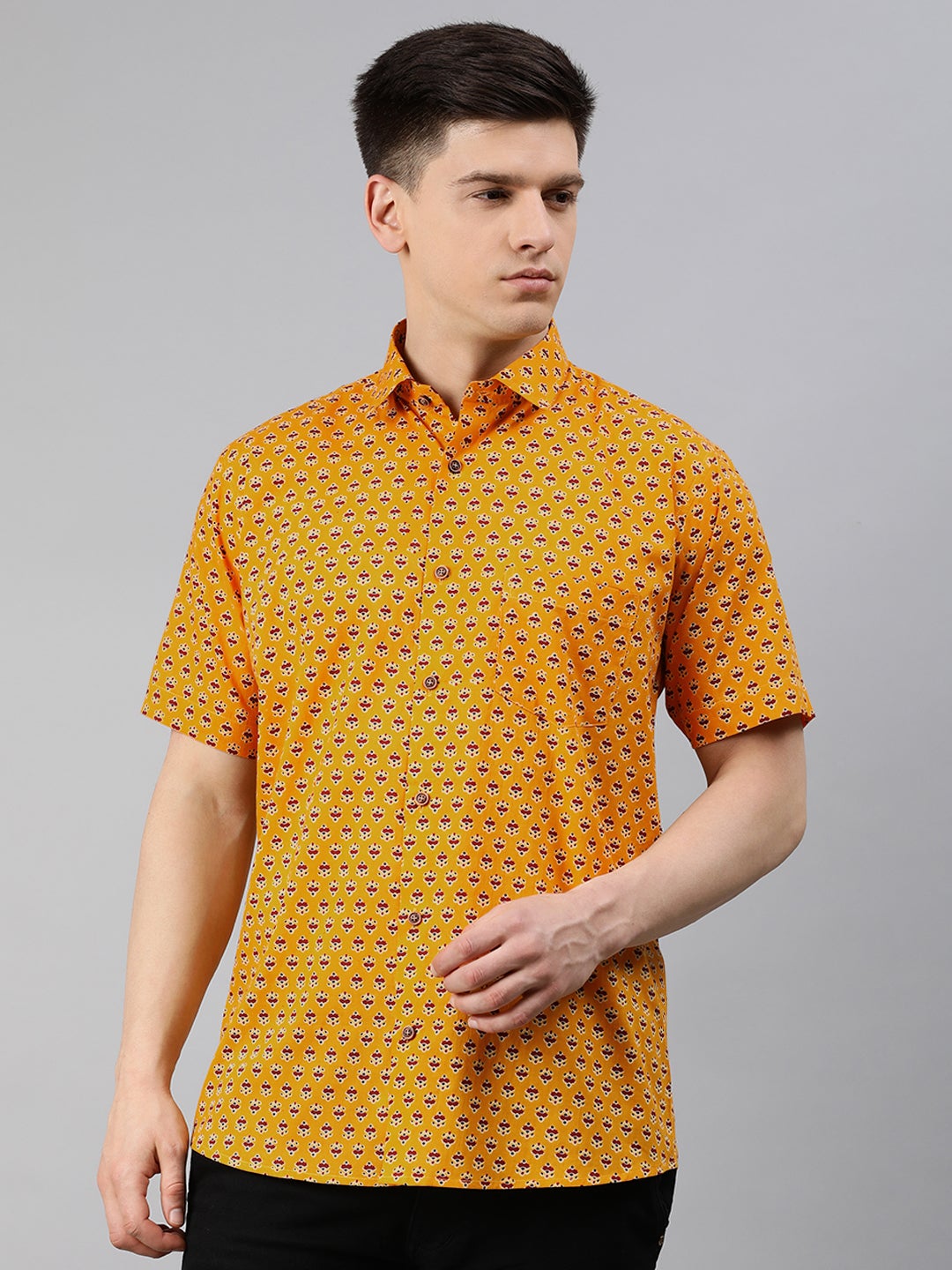 Men's Mustard Cotton Short Sleeves Shirts For Men - Taantav