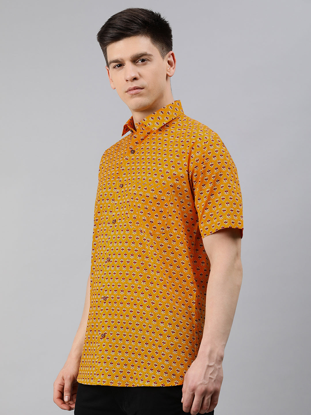 Men's Mustard Cotton Short Sleeves Shirts For Men - Taantav