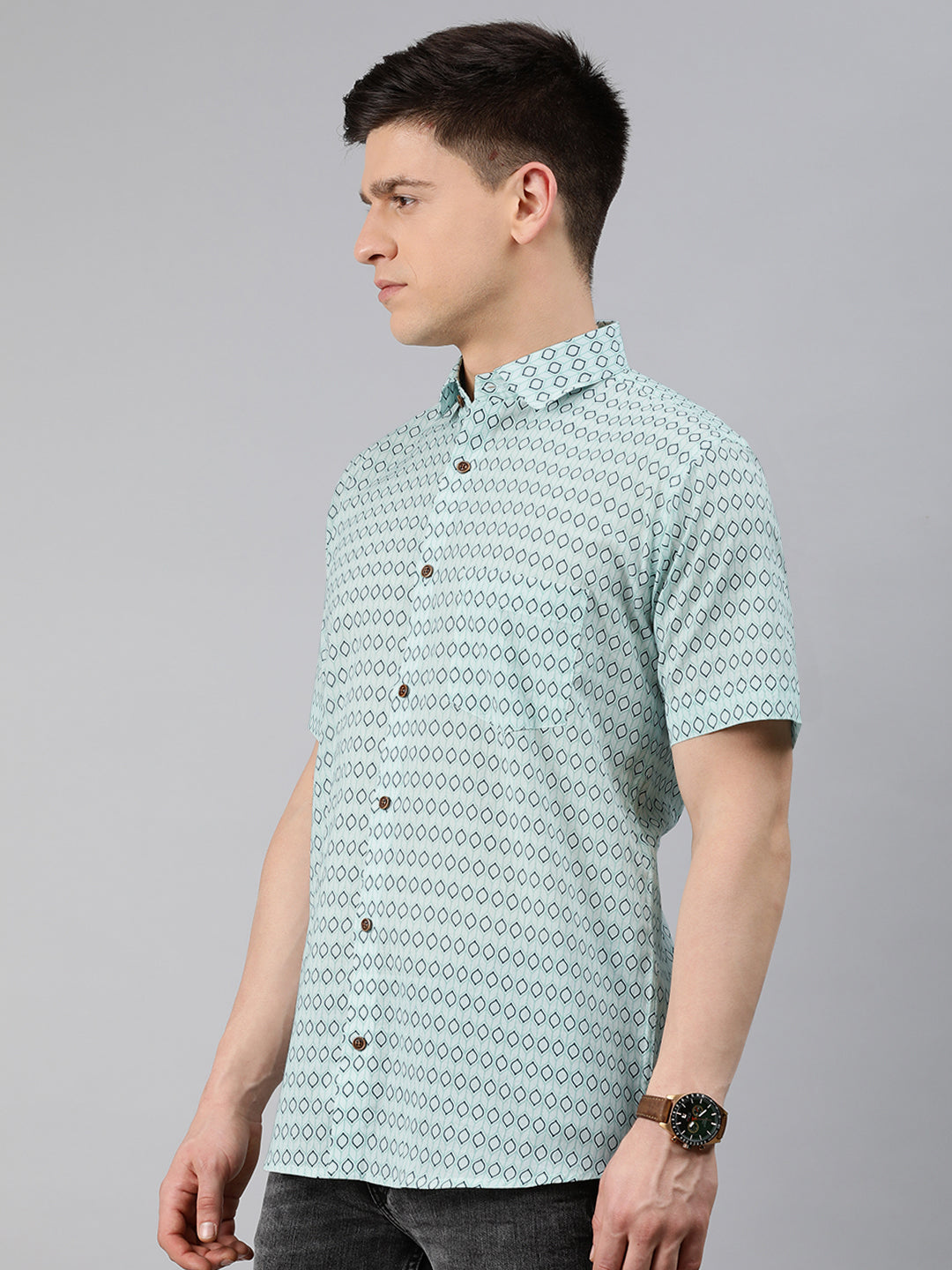 Men's Sea Green Cotton Short Sleeves Shirts For Men - Taantav