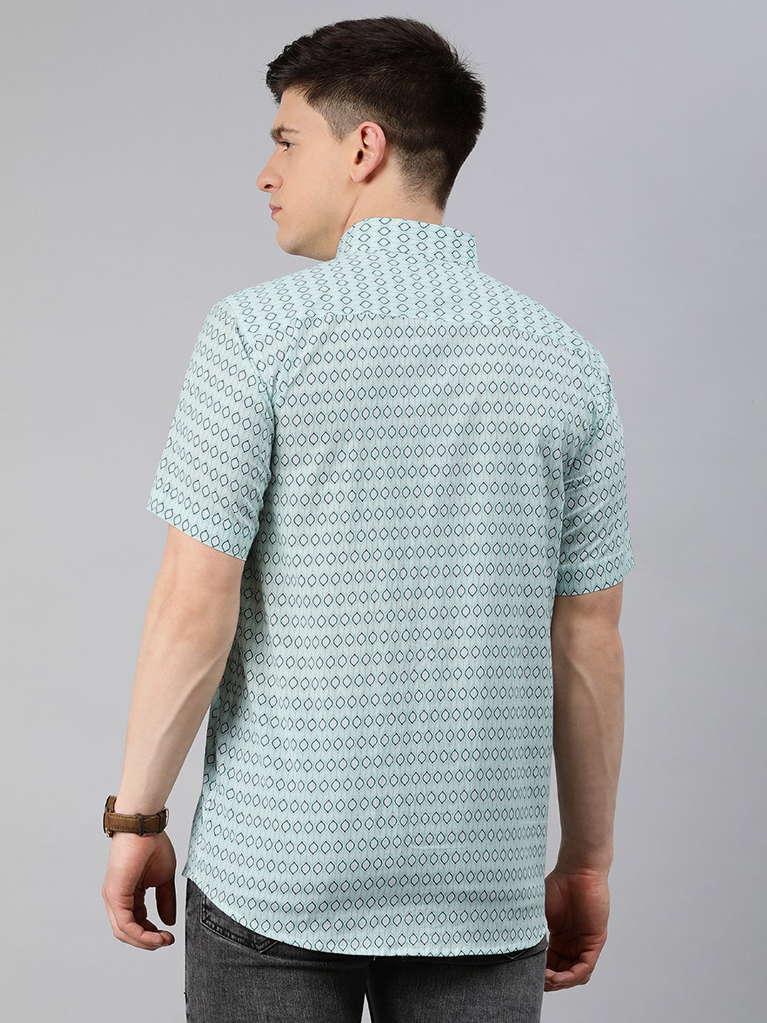 Men's Sea Green Cotton Short Sleeves Shirts For Men - Taantav