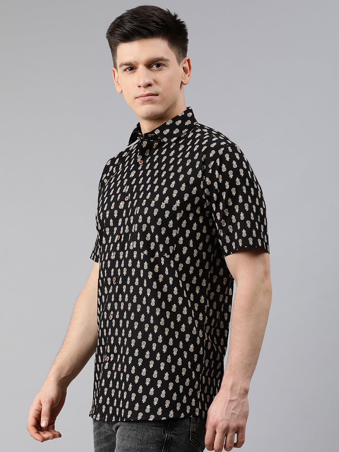 Men's Black Cotton Short Sleeves Shirts For Men - Taantav