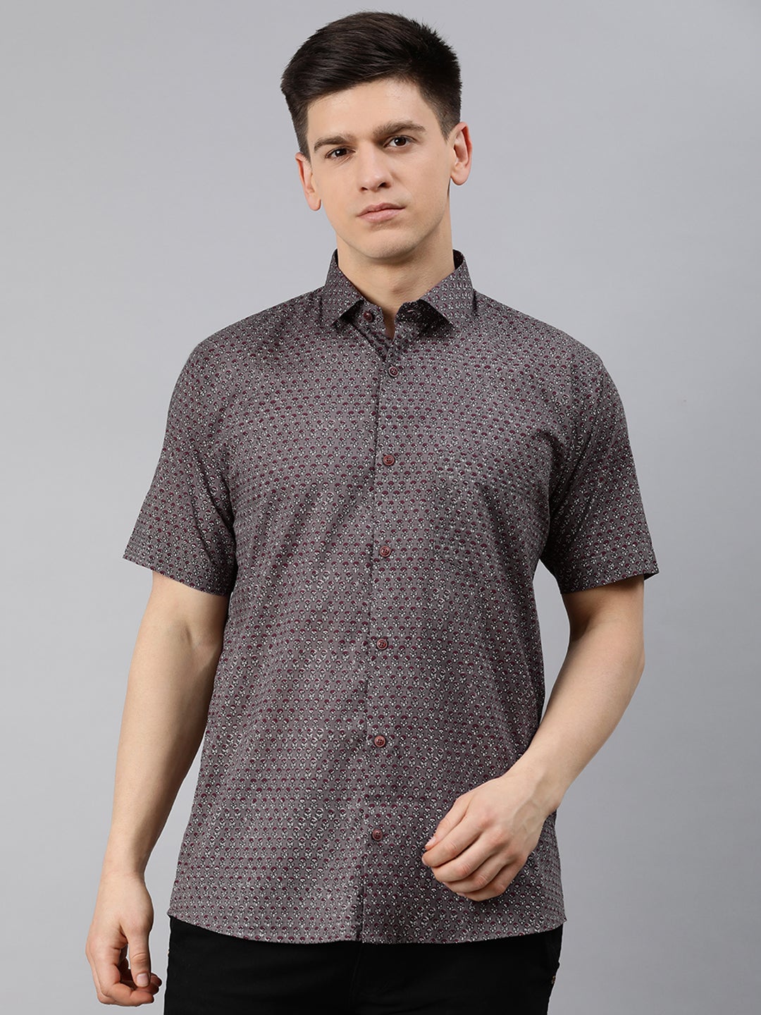 Men's Gray Cotton Short Sleeves Shirts For Men - Taantav